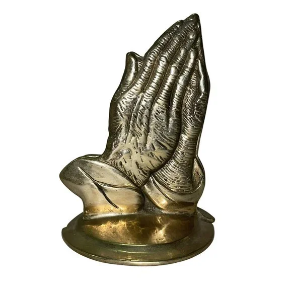 Vintage Brass Praying Hands Book Ends Used MCM - Picture 1 of 16